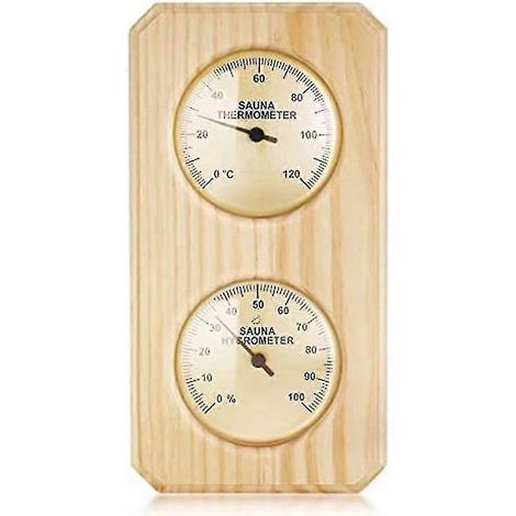 KLVGTIFS PU - Thermomètre et hygromètre en bois pour sauna 2 en 1, mesure de l'humidité et de la température, sauna familial et d'hôtel (1/5)
