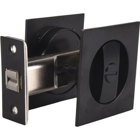 Serrure de Porte Escamotable, Quincaillerie de Porte Escamotable Contemporaine Noire Mate, Serrure de Porte Coulissante Noire (1/2)