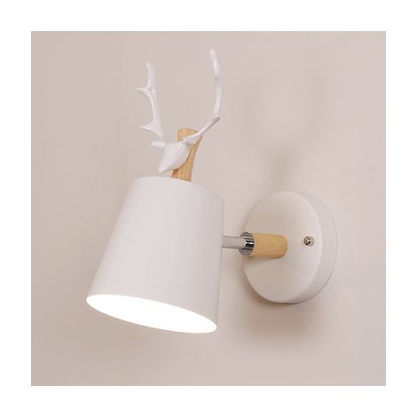 Applique Murale Moderne Lampe Murale Simple Lampe de Mur Fer E27 Base Tête de Cerf Nordique Style Art Déco pour Chambre, Salon, Chambre d'enfants, Restaurant, Couloir, Escaliers (Blanc)