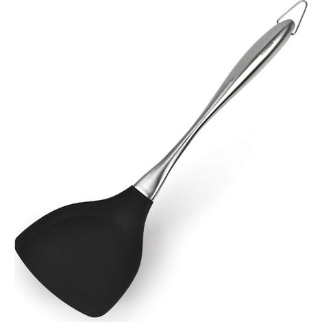 Spatule Wok - Tête En Silicone Résistant Jusqu'à 300 °C - Manche En Acier Inoxydable - 36 Cm - Pour Cuisinière À Wok Et Poêles Antiadhésives (1/5)
