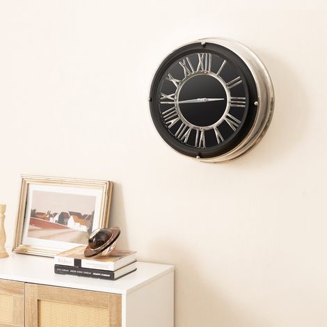 Horloge Murale Silencieuse Cadre Argenté Chiffres Romains Argentés Couvercle en Verre Grande Horloge Murale Décorative Moderne 45 Cm CW6953 Maison Chic (1/3)