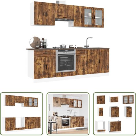 vidaXL Meubles en bois d'ingénierie -  Ensemble de 8 meubles de cuisine en chêne fumé "Porto" (1/5)