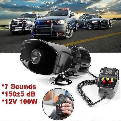 100W 12V Autoalarmanlage mit 5 lauten Sirenen (Polizei- und Feuerwehrhupe), PA-Lautsprecher und Mikrofonsystem – Alarm-Mikrofonsystem-Kit