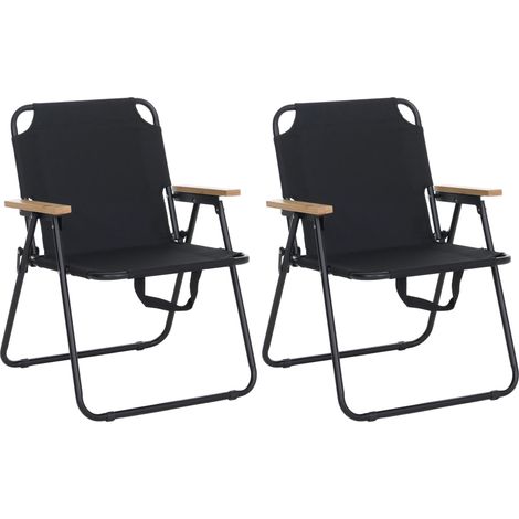Lot de 2 chaises de camping HHG-898, chaises de jardin, de balcon ou de loisirs, pliables, en bambou, métal et tissu, noir (1/5)