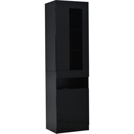 Vitrina LED negra 50x40x180 cm de aglomerado con estantes de vidrio MODENUIT (1/5)