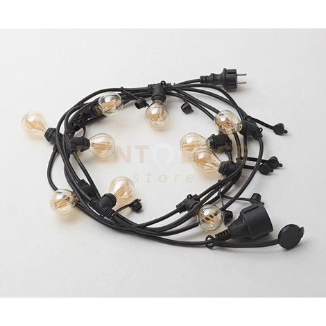 GFIN03- CATENA LUMINOSA 10 ATTACCHI PER LAMPADINE E27 PER ESTERNI IP44 5MT NERA