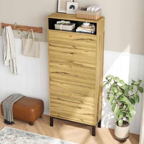 Meuble à chaussures / Range-chaussures — Design haut et profil fin — Doté de 3 portes basculantes et de compartiments de rangement supplémentaires
