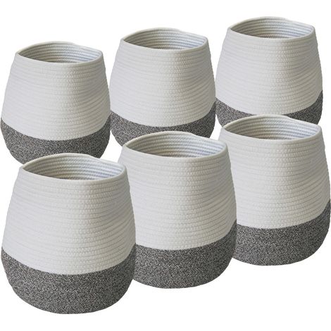 Lot de 6 paniers de rangement en coton blanc et gris 27 x 27 x 33 cm (1/5)