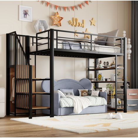 Letto a soppalco 90x200 con scala e armadio OKMYHOME (1/5)