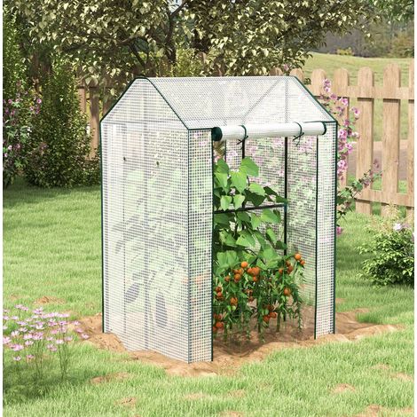 Serra da giardino 100x80x150 cm, due spazi e due porte, ventilazione laterale, acciaio e PE bianco (1/5)