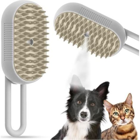 Brosse Chien Chat à Vapeur, 3 en 1 pour Chat Steamy Brosse Vapeur pour Chat Brosse Chiens Chats, Brosse pour Chats à (Blanc) (1/4)