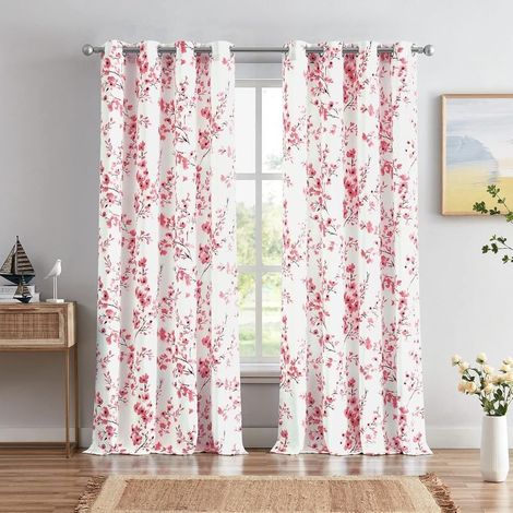 Set of 2 Decorative Floral Pattern Grommet Curtains for Living Room, Farmhouse, 132.1 x 243.8 cm, Apricot Pink Floral Print (1/5)