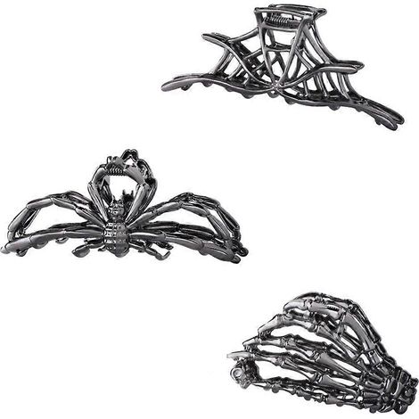 Lot de 3 pinces à cheveux noires en forme de tête de mort et de toile d'araignée, barrette pour coiffure d'Halloween, accessoire de fête, cadeau (1/5)