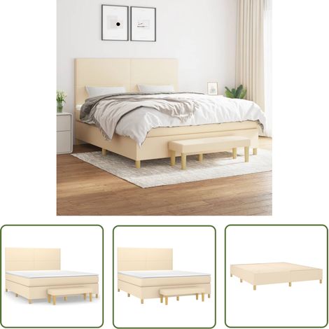 The Living Store Boxspringbett mit Matratze Creme 160x200 cm Stoff - Boxspringbett - Doppelbett - Cremefarbenes Bett - Betten Mit Kopfteil - Federkernmatratze (1/5)
