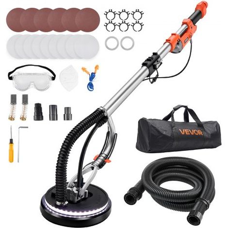 Lijadora de Pared y Techo 1010 W, Lijadora Jirafa, 7 Velocidades 1000-2200 RPM, Plegable y Extensión 80-158 cm, LED, Manguera de Polvo, 15 Hojas de Papel de Lija, para Suelo Pared de Yeso Gotelé (1/5)