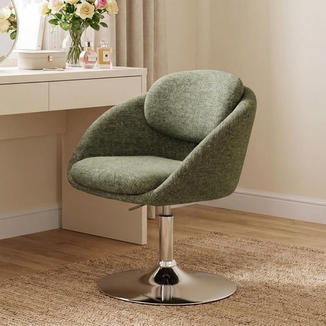 Wahson Modern Vanity Chair, Chenille Upholstered Swivel Stool with Height Adjustment for Bedroom & Office, Green (1/5)