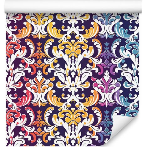 Carta da parati barocca damascata grigio chiaro e viola 50x1000 cm (1/5)