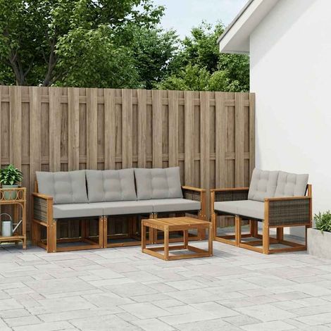 vidaXL Outdoor-Sofagarnitur mit Kissen 7 pcs Natürlich und Hellgrau (1/5)