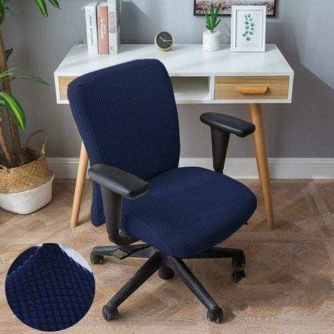 Housse Extensible Chaise Bureau - Tissu Élastique Bleu Foncé - Adaptable 38 à 52 cm - 1 Pièce (1/4)