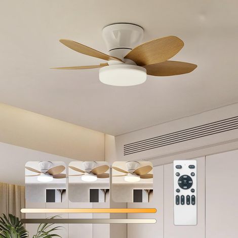 Ventilateur de plafond avec lumière et télécommande, ventilateur de salon à 5 lames à intensité variable, plafonnier pour chambre,plafond,Chêne,65cm (1/5)