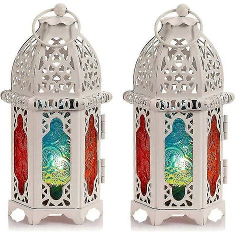 2 lanternes marocaines à bougies – Petites bougies avec panneaux en verre transparent, idéales pour les patios, une utilisation intérieure et extérieure, les événements et les fêtes. (1/5)