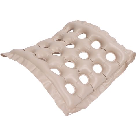 Coussin de siège gonflable en PVC à 16 trous, beige, idéal pour les voyages et les activités de plein air. (1/5)