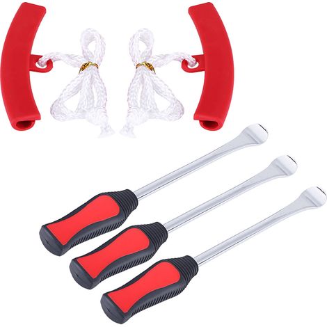 Lot de 3 démonte-pneus moto roue avec protections de jante rouges (1/5)
