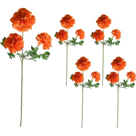 Zusammengeklappt nur 40 cm lang. 【Orange】Set mit 5 künstlichen Geranien (3 Köpfe) zur Dekoration des Wohnzimmertisches. (1/2)
