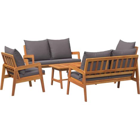 Bistro Set with Cushion 5 pcs Brown Solid Acacia Wood vidaXL