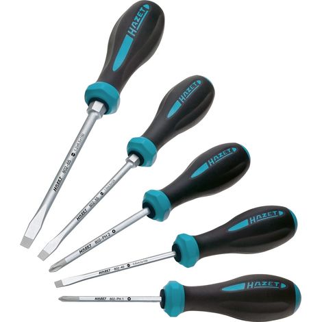 Hazet Schraubendreher Satz HEXAnamic 802/5, Schlitz Profil, Kreuzschlitz Profil PH, 5-tlg., 0,8 x 4 - 1,2 x 6,5, PH1 - PH2
