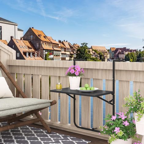WOLTU Tavolino Pieghevole da Balcone. Tavolo Sospeso Regolabile in 3 Altezze. Tavolo Piccolo Richiudibile. Tavolino da Appendere per Ringhiera. Terrazza. Giardino. in Stile Rattan. Nero (1/5)