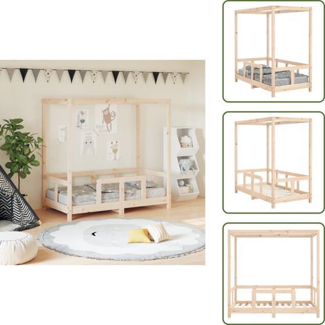The Living Store Kinderbett 70x140 cm Massivholz Kiefer - Holz Kinderbett - Kiefernholz Kinderbett - Himmelbett - Kinderzimmer Dekoration - Jugendzimmer Möbel (1/5)