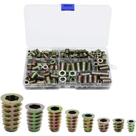 Alliage de Zinc Insert Fileté Hexagonale Écrous Inserts Fileté Insert Écrous Filetage Extérieur pour Kit d'outils d'écrou pour Meubles en Bois 230 Pièces (1/5)