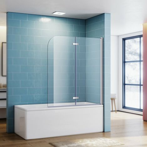 SONNI Badewannenaufsatz Glas Dusche Duschkabine Duschwand Badewannen Faltwand Duschabtrennung 140(H)x120(B)cm,180°schwenkbar,Hebe-/Senkfunktion,6mm NANO ESG Glas (1/5)