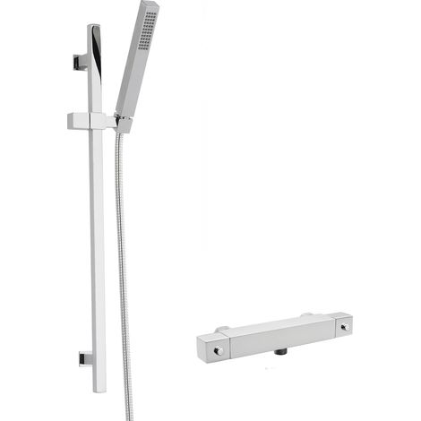 Hudson Reed Square Thermostatic Bar Shower Valve with Kubix Slider Rail Kit - Chrome (1/2)