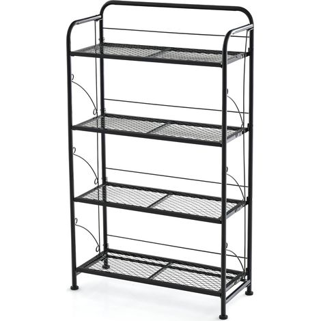 4-Tier Folding Plant Stand with Adjustable Shelf and Feet-Black (1/5)