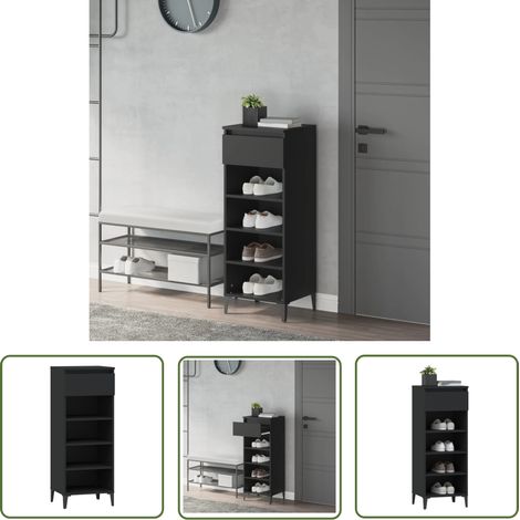 The Living Store Étagère à chaussures Noir 40x36x105 cm Bois d'ingénierie - Etagere À Chaussures - Rangement Chaussures - Meuble Chaussure - Armoire À Chaussures - Rangement Maison (1/5)