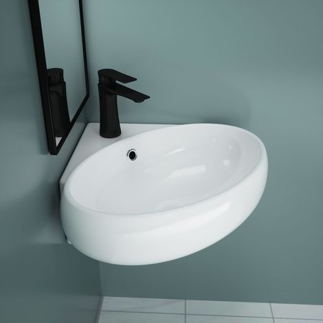 Ceramic Bathroom Basin - Corner Wall Hung Sink for Cloakroom Bathroom- Round Shape Washing Bowl (1/5)