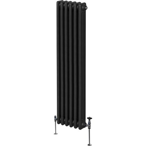 Radiatore Termosifone a 3 Colonne 1800mm x 292mm Moderno Centralizzato Nero in Acciaio Inox Verticale a Parete Cucina Soggiorno Bagno Kit di Fissaggio e Spazzola Inclusi