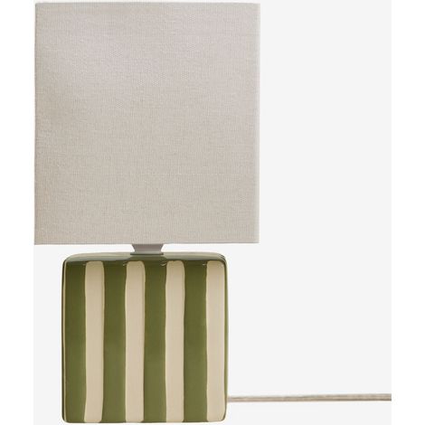 Lampe de table en céramique et lin Lylio SKLUM Beige Tapioca - Vert olive intense (1/5)