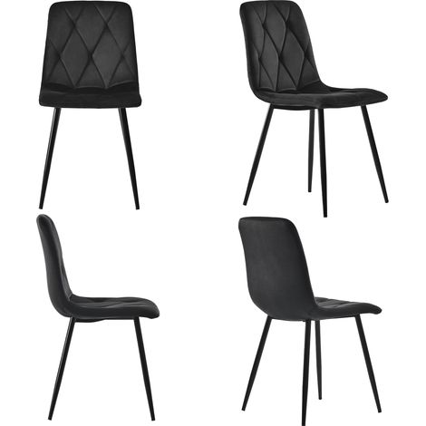 Pack de 4 sillas de comedor, sillas de cocina tapizadas con diseño de espiga y respaldo ergonómico, asiento de terciopelo para salón, negro (1/5)