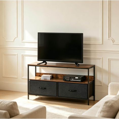 Industrieller TV-Schrank 98 x 29 x 56 cm, 2 klappbare Schubladen, offene Ablage OKMYHOME (1/5)