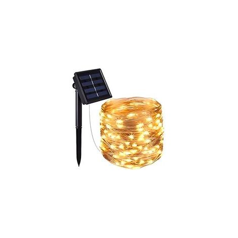 100 LED-Solar-Lichterkette, 12 m, flexibler Kupferdraht, warmweiß, für den Innen- und Außenbereich (1/5)