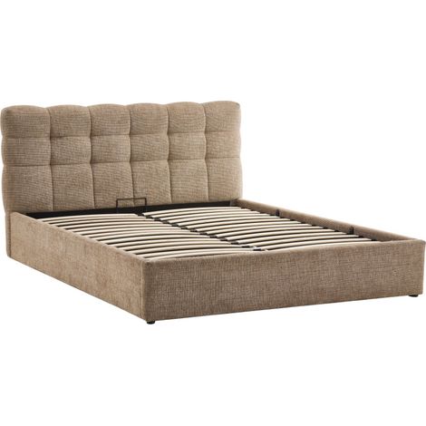 Lit coffre matelassé en tissu 160x200cm - Beige chiné - Acara