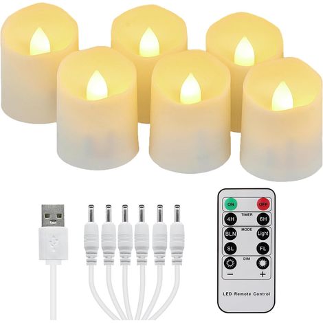 6 Bougies LED Rechargeables - Flamme Vacillante Réaliste - Avec Télécommande et Minuterie - Pour Repas Chauds et Décoration Intérieure - Blanc Chaud 4 x 4,5 cm (1/5)