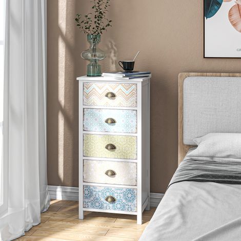 Cassettiera, credenza, design moderno, 5 cassetti, 46 cm x 34 cm x 97,5 cm, multicolore