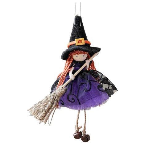 Effrayant sorcière avec balai, pour Halloween décoration de sapin,Violet (1/5)