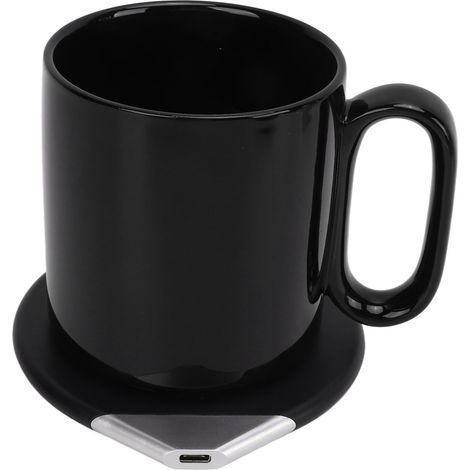Chauffe-tasse électrique noir avec chargeur de téléphone sans fil, étanche, identification intelligente, prise standard européenne 100-240V. (1/5)