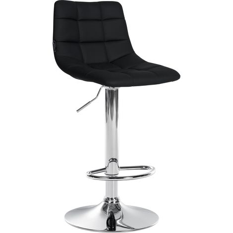 Sgabello da bar moderno x1 in PVC nero con motivo trapuntato e base a tromba in metallo cromato 100005646