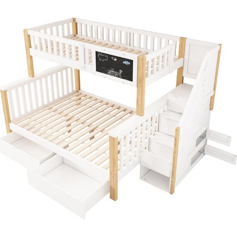 Letto a soppalco per bambini con lavagna e cassetti 90x200 e 140x200 bianco quercia chiaro (1/5)